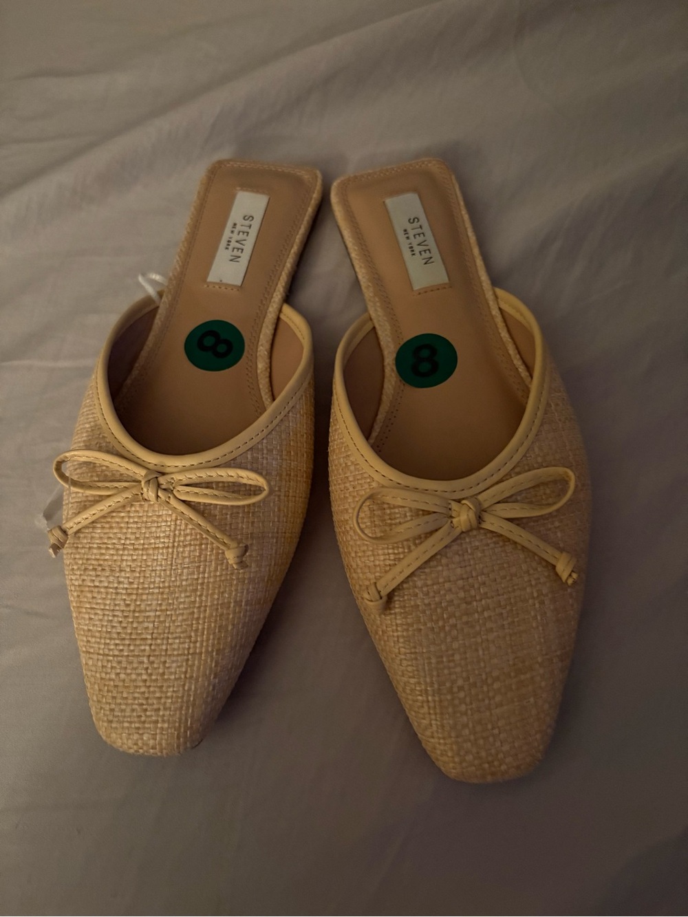 Steven By Steve Madden Cream Woven Bow-Accent Mule Slides